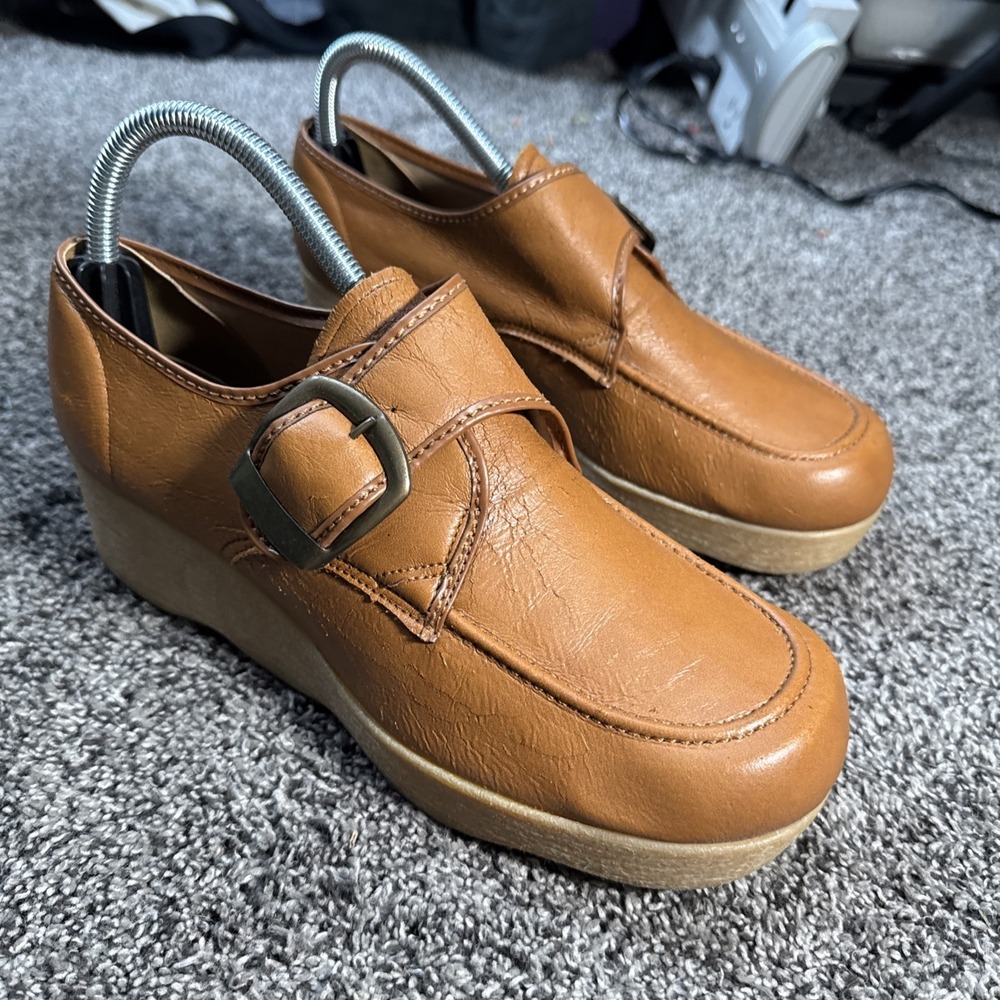 Vintage 70s Leather & Wood Sole Clogs/Mules Qualicraft Rollin Soles Brazil Sz 9